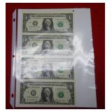 2009 Partial Uncut Sheet of $1 Fed Res Notes -