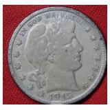 1915 D Barber Silver Half Dollar Coin