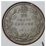 1911 Canada Silver Quarter Coin