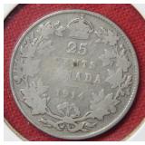 1914 Canada Silver Quarter Coin