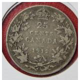 1912 Canada Silver Quarter Coin