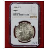 1884 O Morgan Silver Dollar Coin NGC MS64