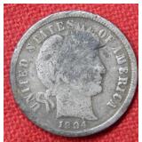1904 S Barber Silver Dime