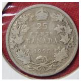 1905 Canada Silver Quarter Coin