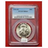 1961 D Franklin Silver Half Dollar Coin PCGS MS64