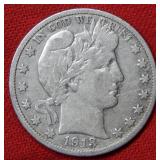 1913 S Barber Silver Half Dollar Coin