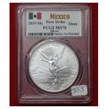 2019 - MO Mexico Onza 1oz .999 PCGS MS70