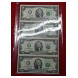 2003 A Partial Uncut Sheet of $2 Fed Reserve Notes