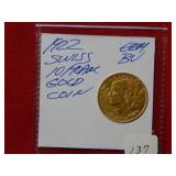 1922 Swiss 10 Franc Gold Coin
