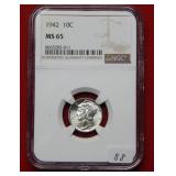 1942 Mercury Silver Dime NGC MS65