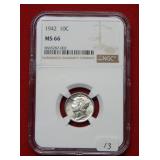 1942 Mercury Silver Dime NGC MS66