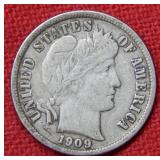 1909 O Barber Silver Dime Coin