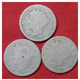 (3) 1883 Liberty Nickel with Cents