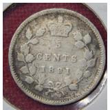 1891 Canadian Silver Five Cent
