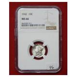 1942 Mercury Silver Dime NGC MS66