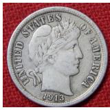 1913 Barber Silver Dime