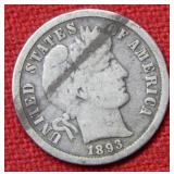 1893 S Barber Silver Dime