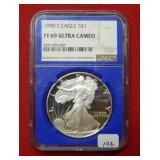 1990 S Silver Eagle 1oz NGC PF69 Ultra Cameo