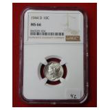 1944 D Mercury Silver Dime MS66