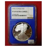 1992 S Silver Eagle 1oz PF69 Ultra Cameo