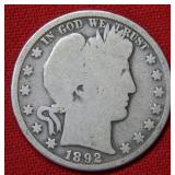 1892 Barber Silver Half Dollar Coin