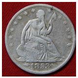 1853 Seated Liberty Silver Half Dollar Coin