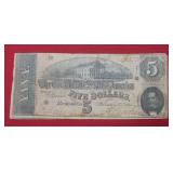 1864 $5 Confederate Note - Large Size