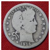 1915 S Barber Silver Quarter