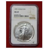 1991 Silver Eagle 1oz NGC MS69