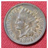 1891 Indian Head Cent Coin - Red & Brown
