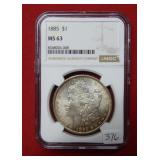 1885 Morgan Silver Dollar Coin NGC MS63