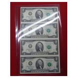 2003 Partial Uncut Sheet of US $2 Fed Res Notes