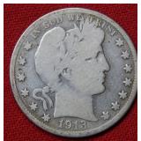 1913 Barber Silver Half Dollar Coin
