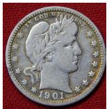 1901 Barber Silver Quarter