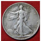 1918 D Walking Liberty Silver Half Dollar