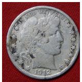 1912 S Barber Silver Half Dollar Coin