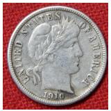 1910 D Barber Silver Dime