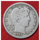 1911 Barber Silver Quarter