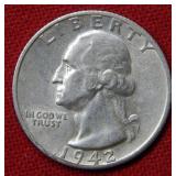 1942 S Washington Silver Quarter