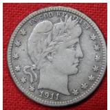 1911 S Barber Silver Quarter