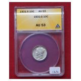 1931 S Mercury Silver Dime ANACS AU53