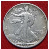 1918 D Walking Liberty Silver Half Dollar Coin