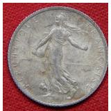 1918 France 1 Franc Silver Coin