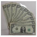 Ten Assorted Date $1 Fed Res Star Notes