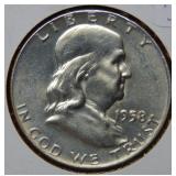 1958 D Franklin Silver Half Dollar Coin