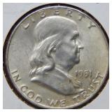 1951 D Franklin Silver Half Dollar Coin