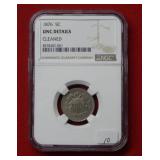 1876 Shield Nickel NGC UNC Details - Cleaned