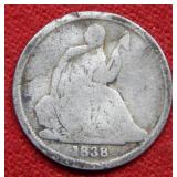 1838 O Seated Liberty Dime - No Drapery