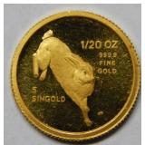 1987 Singapore 1/20th oz .9999 Gold Rabbit Coin