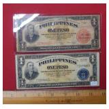Two Misc Date $1 Philippines Peso Notes